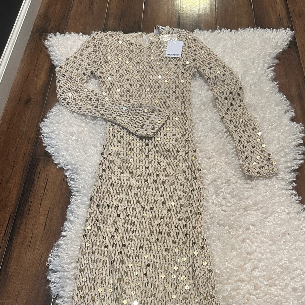 Walter Baker Beige Knit Long Sleeve Sequin Dress